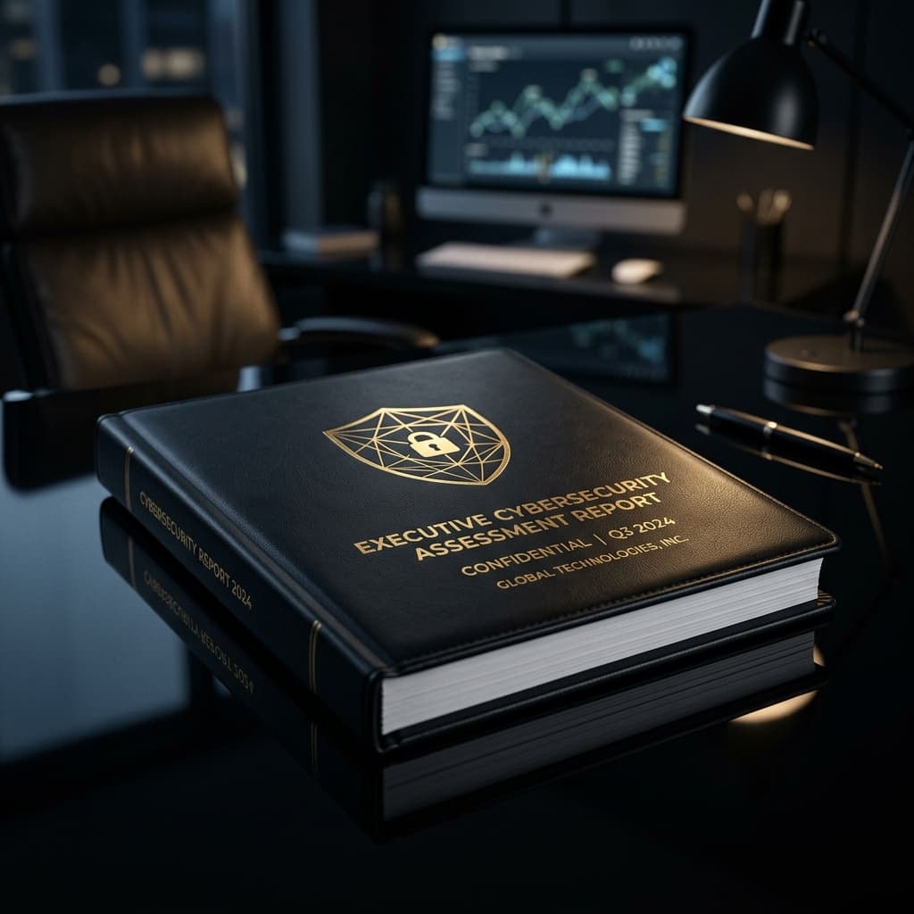 A GMAN IT board-ready security report rendered in gold on obsidian